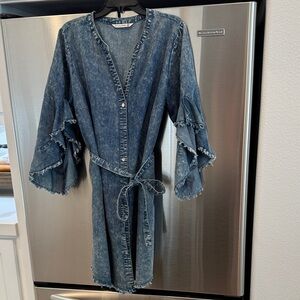Given Kale Dress Lightweight Knee Denim Ruffled Bell Sleeves